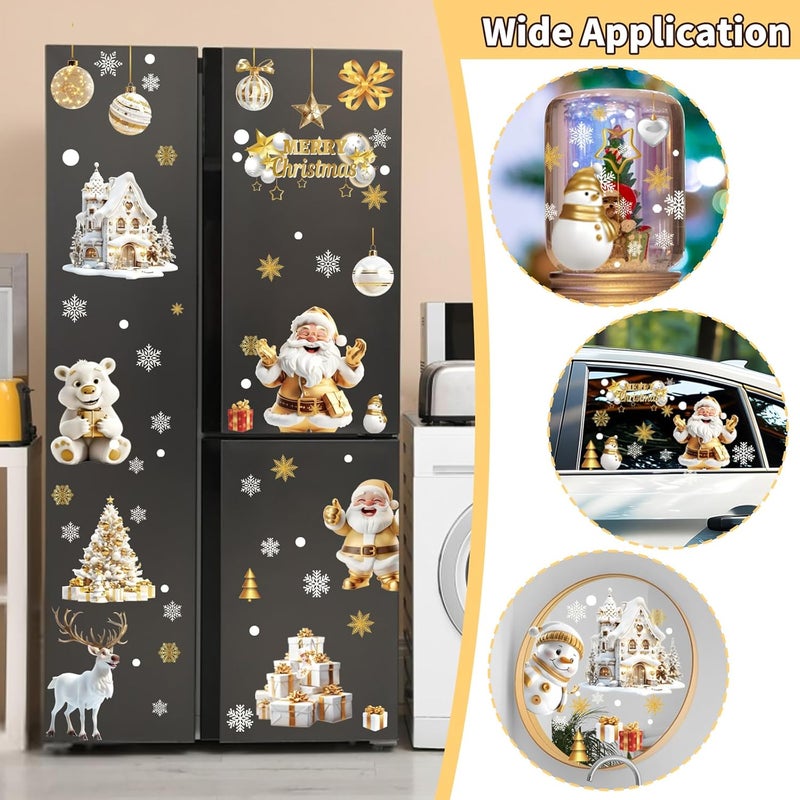 DADILL Christmas Window Clings - 159 PCS Double-Side Decorations for Glass Windows, 3D Golden Santa Claus Xmas Decals for Indoor Shop Party Decor, New Year White Stickers Supplies - Image 2